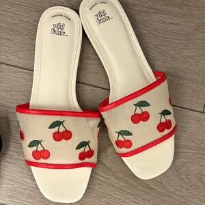 Target Cream Slide Sandals with Red Cherry Embroidery 7